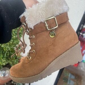 NWOT Michael Kors Kids Faux-Suede Fur-Trim Ankle Boot